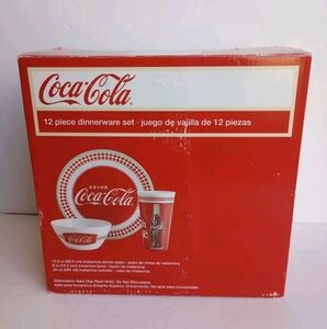 Gibson "DRINK Coca-Cola" Melamine 12PC 10.5" Dinner Plates, Cups & Bowls See Des